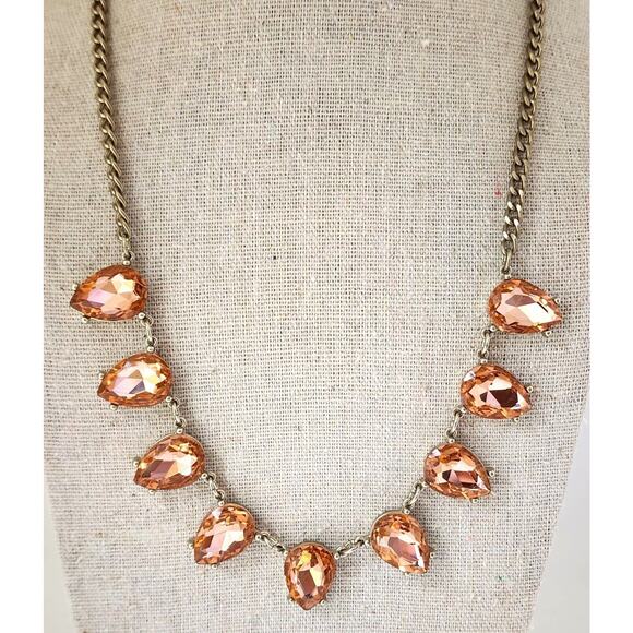 NECKLACE-LOFT-Pink/Apricot Color-Teardrop-Multi Rhinestones-Sparkle-Bling - Picture 5 of 12